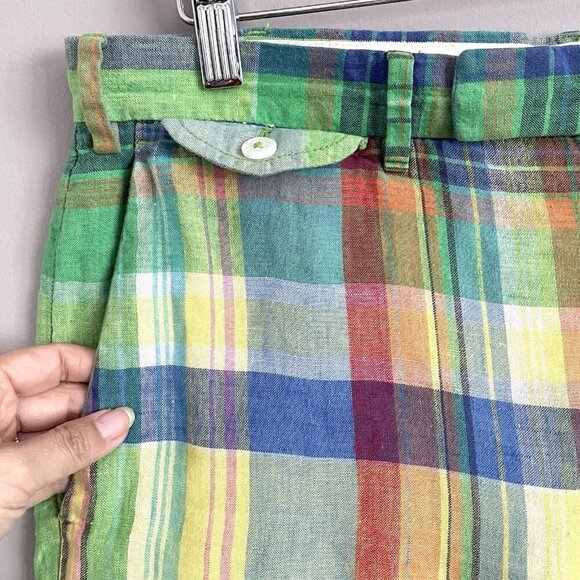 Vintage Polo Ralph Lauren Green Plaid India Madras Linen Shorts - 32-34" Waist/M - Picture 3 of 12